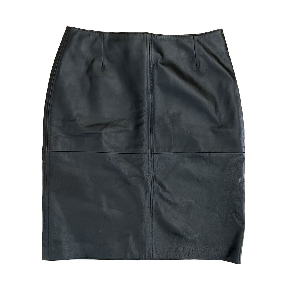 Vintage Casual Corner Annex Petite Black Leather Pencil Skirt Women's Size Small